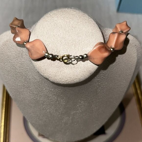 Vintage Nutmeg Rose Amber Peach Gold Tone Beaded Quarzite Necklace - Picture 5 of 5
